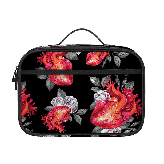 Rose And Heart Pattern Print Portable Lunch Bag