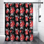 Rose And Heart Pattern Print Premium Shower Curtain