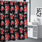 Rose And Heart Pattern Print Premium Shower Curtain