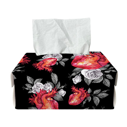 Rose And Heart Pattern Print Rectangle Tissue Box Cover