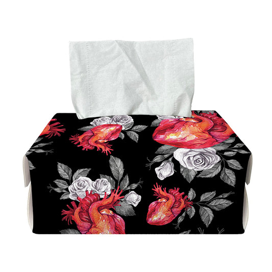 Rose And Heart Pattern Print Rectangle Tissue Box Cover