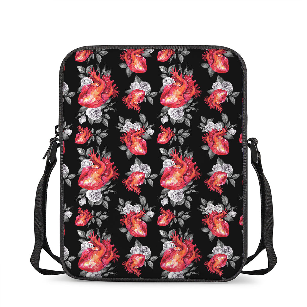 Rose And Heart Pattern Print Rectangular Crossbody Bag