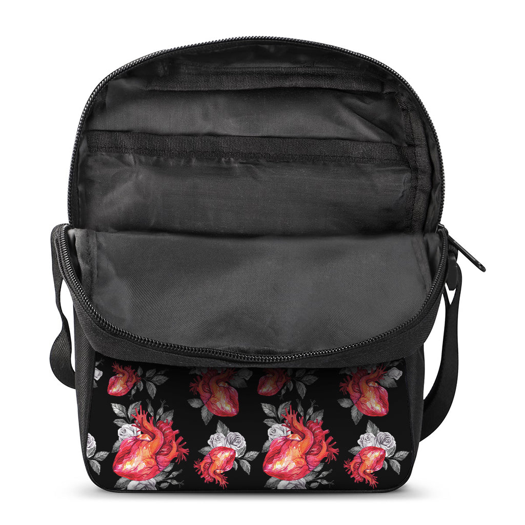 Rose And Heart Pattern Print Rectangular Crossbody Bag