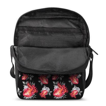 Rose And Heart Pattern Print Rectangular Crossbody Bag