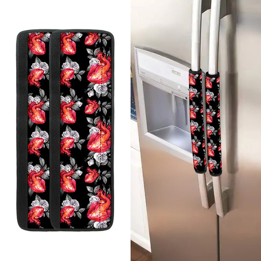 Rose And Heart Pattern Print Refrigerator Handle Covers