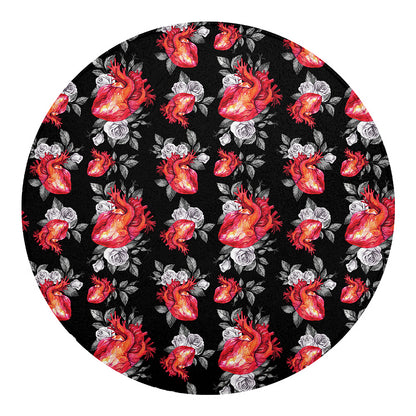 Rose And Heart Pattern Print Round Blanket