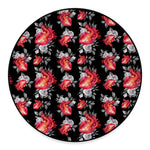 Rose And Heart Pattern Print Round Floor Mat