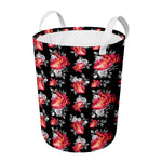 Rose And Heart Pattern Print Round Laundry Basket