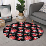 Rose And Heart Pattern Print Round Rug