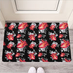 Rose And Heart Pattern Print Rubber Doormat