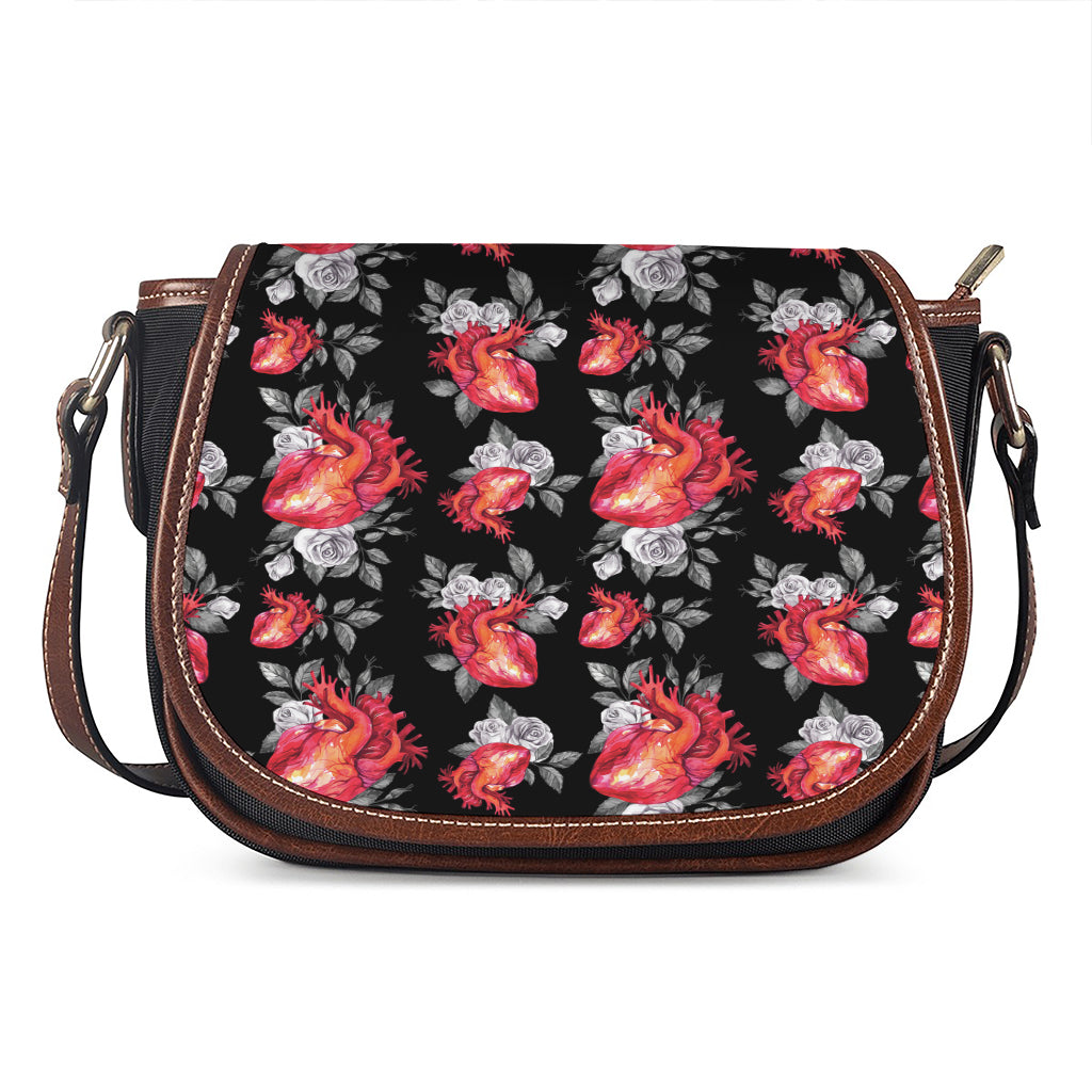 Rose And Heart Pattern Print Saddle Bag