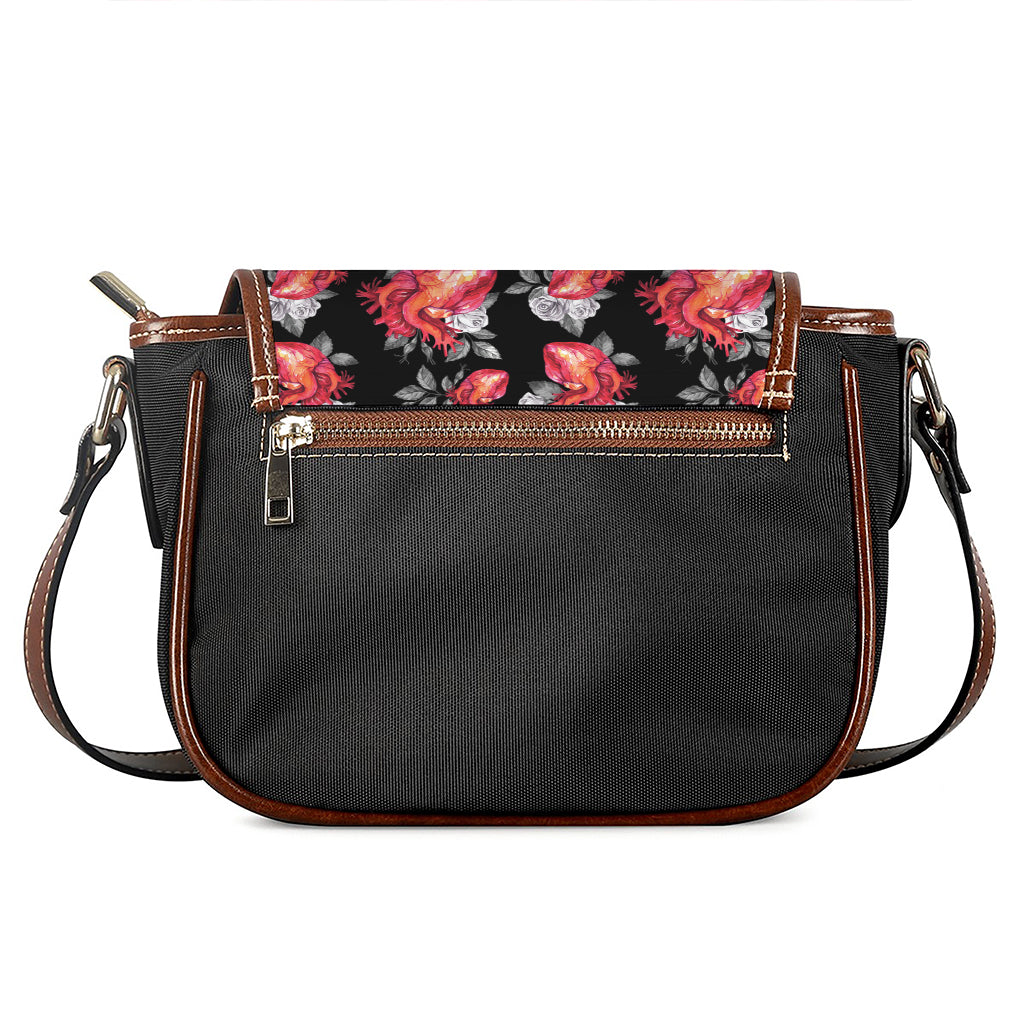 Rose And Heart Pattern Print Saddle Bag