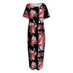 Rose And Heart Pattern Print Short Sleeve Long Nightdress