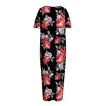 Rose And Heart Pattern Print Short Sleeve Long Nightdress