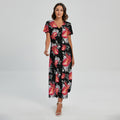 Rose And Heart Pattern Print Short Sleeve Maxi Dress