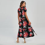 Rose And Heart Pattern Print Short Sleeve Maxi Dress