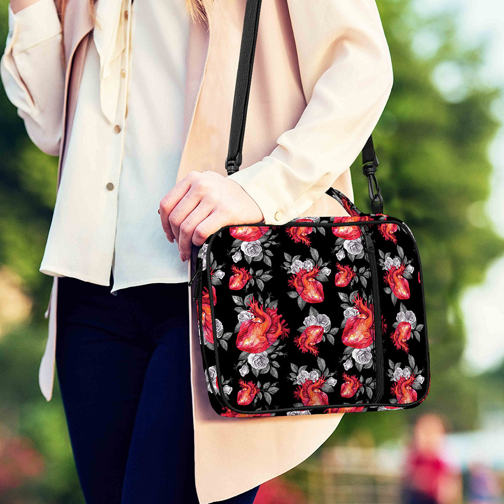 Rose And Heart Pattern Print Shoulder Strap Bible Bag