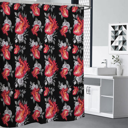 Rose And Heart Pattern Print Shower Curtain