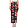 Rose And Heart Pattern Print Side Slit Maxi Skirt