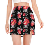 Rose And Heart Pattern Print Side Slit Mini Skirt