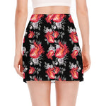 Rose And Heart Pattern Print Side Slit Mini Skirt