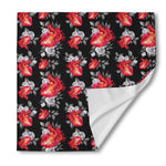 Rose And Heart Pattern Print Silk Bandana