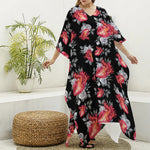 Rose And Heart Pattern Print Silk V-Neck Kaftan Dress