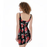 Rose And Heart Pattern Print Sleeveless Bodycon Dress