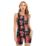 Rose And Heart Pattern Print Sleeveless One Piece Swimsuit