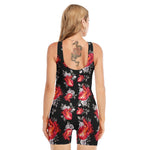 Rose And Heart Pattern Print Sleeveless One Piece Swimsuit