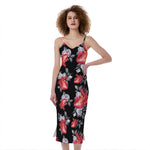 Rose And Heart Pattern Print Slim Fit Midi Cami Dress