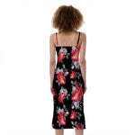 Rose And Heart Pattern Print Slim Fit Midi Cami Dress