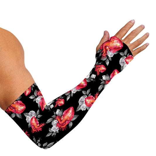 Rose And Heart Pattern Print Sun Protection Arm Sleeves