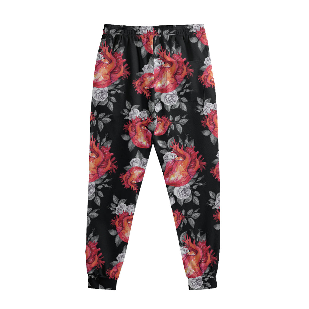 Rose And Heart Pattern Print Sweatpants