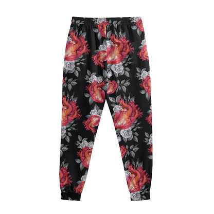 Rose And Heart Pattern Print Sweatpants