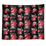 Rose And Heart Pattern Print Tapestry