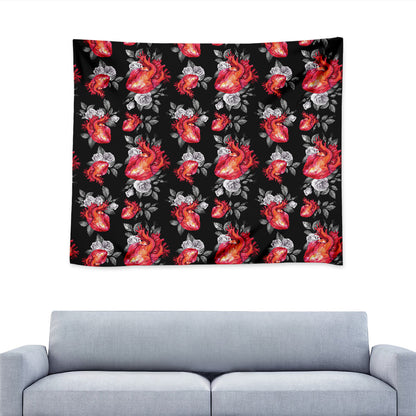 Rose And Heart Pattern Print Tapestry
