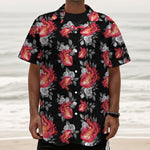 Rose And Heart Pattern Print Textured Short Sleeve Shirt