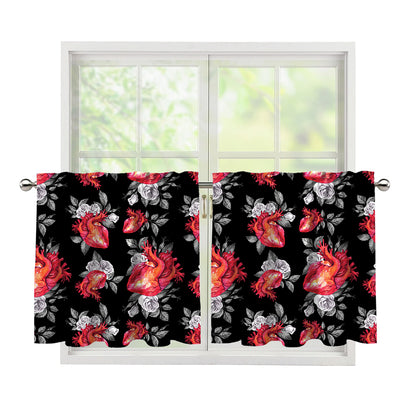 Rose And Heart Pattern Print Tier Curtains