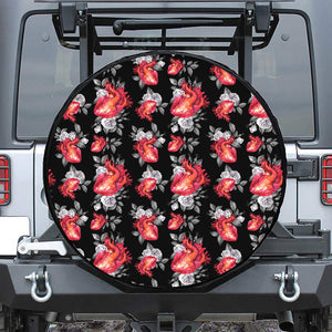 Rose And Heart Pattern Print Tire Cover