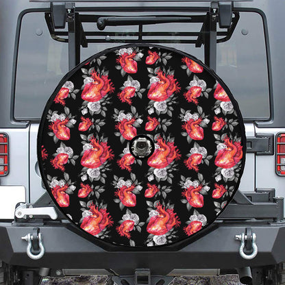 Rose And Heart Pattern Print Tire Cover With Camera Hole