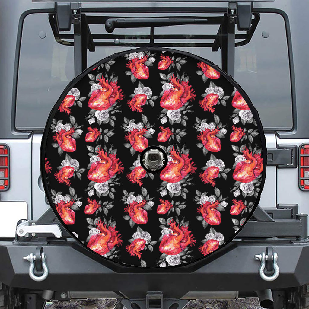 Rose And Heart Pattern Print Tire Cover With Camera Hole