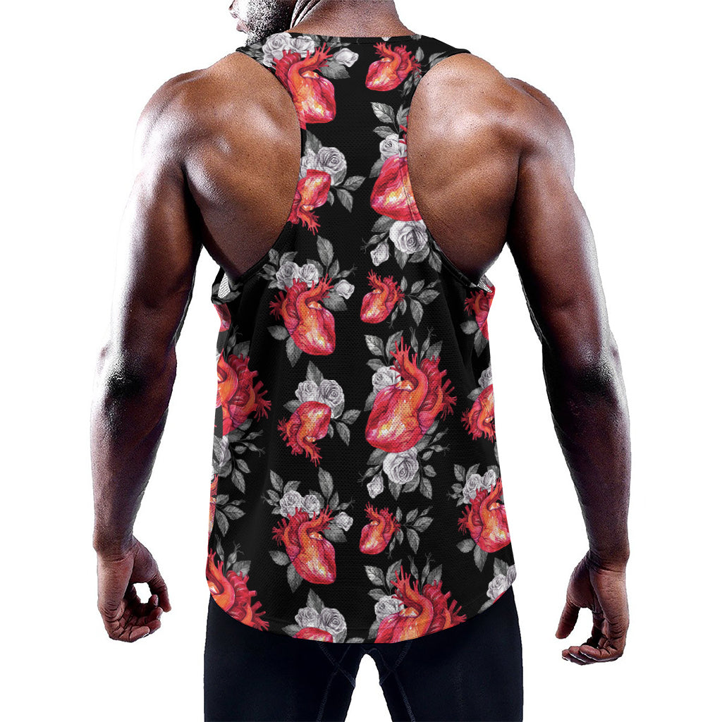 Rose And Heart Pattern Print Training Tank Top