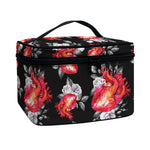 Rose And Heart Pattern Print Travel Makeup Bag