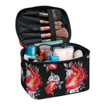 Rose And Heart Pattern Print Travel Makeup Bag