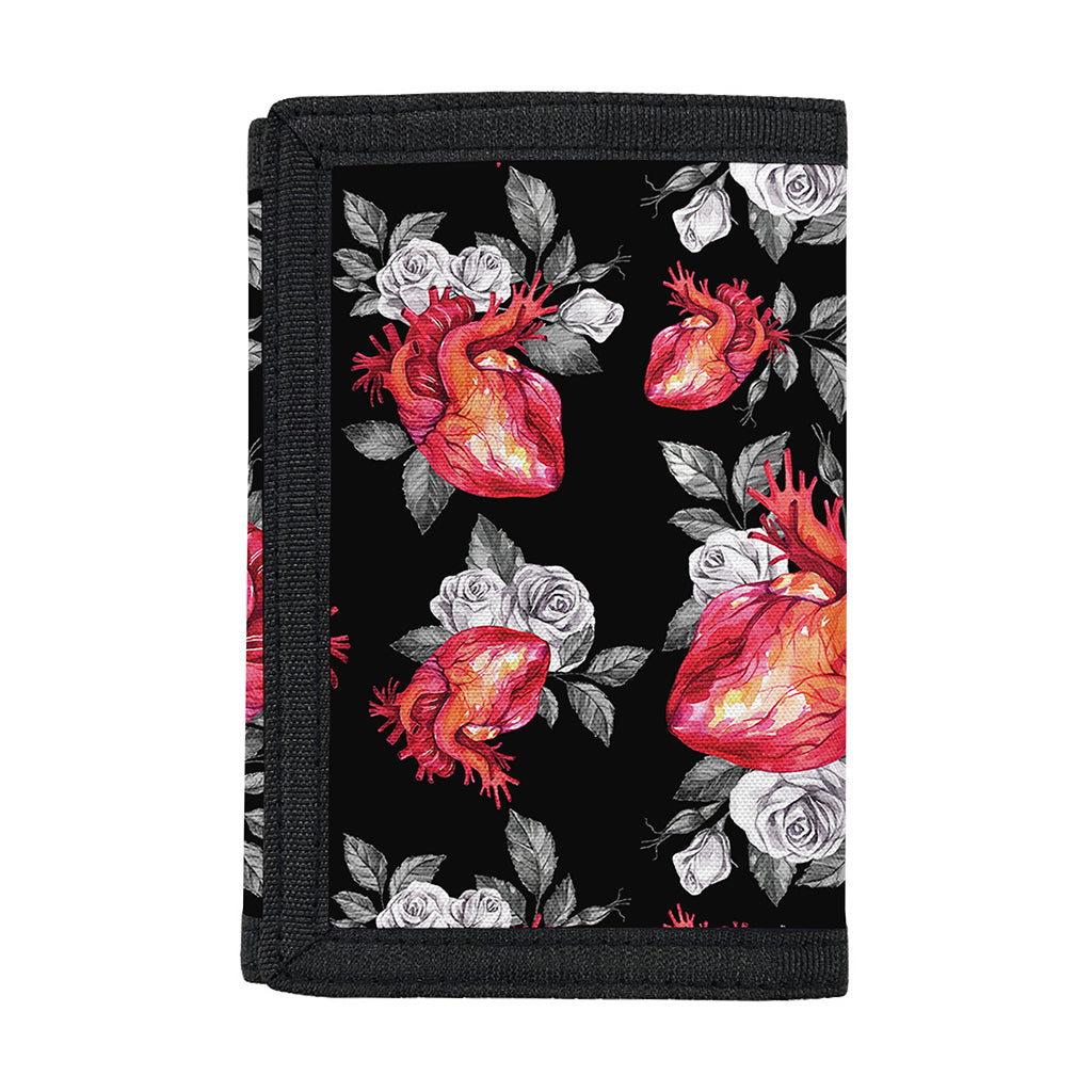 Rose And Heart Pattern Print Trifold Wallet