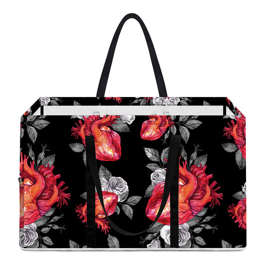 Rose And Heart Pattern Print Utility Tote Bag