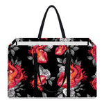 Rose And Heart Pattern Print Utility Tote Bag