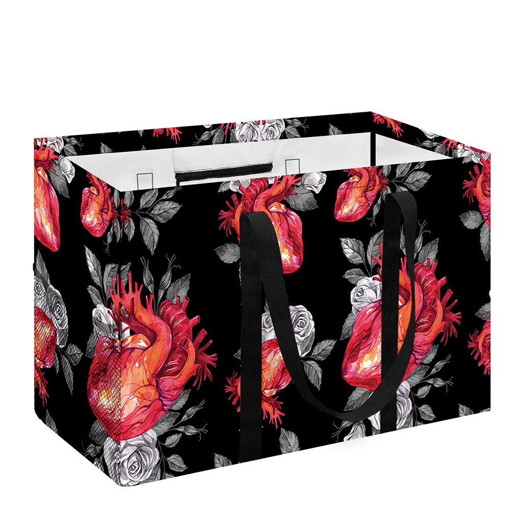 Rose And Heart Pattern Print Utility Tote Bag