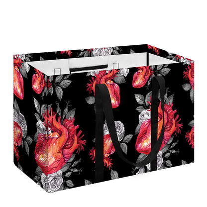 Rose And Heart Pattern Print Utility Tote Bag